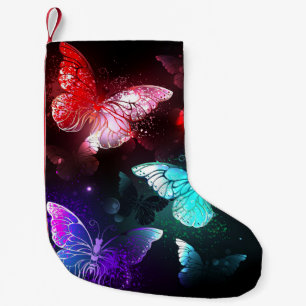 Three Glowing Butterflies on night background Small Christmas Stocking
