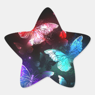 Three Glowing Butterflies on night background Star Sticker