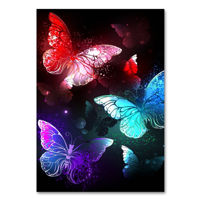 Three Glowing Butterflies on night background Table Number (Front)