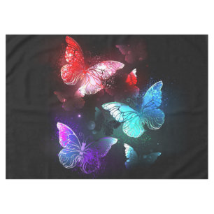 Three Glowing Butterflies on night background Tablecloth