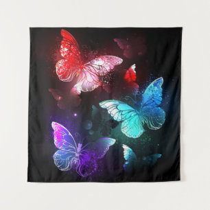 Three Glowing Butterflies on night background Tapestry