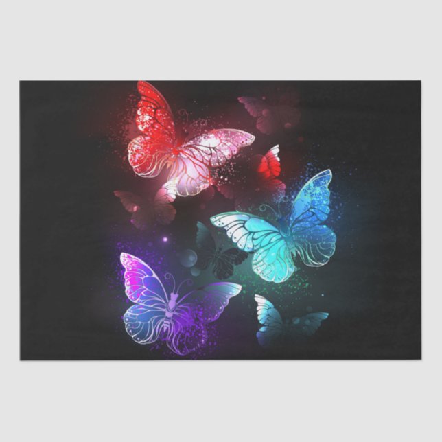 Three Glowing Butterflies on night background Tissue Paper (Front)