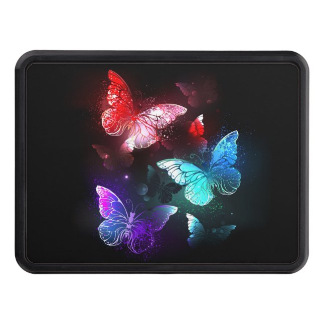 Three Glowing Butterflies on night background Trailer Hitch Cover (Front)