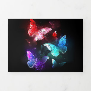 Three Glowing Butterflies on night background Tri-Fold Holiday Card