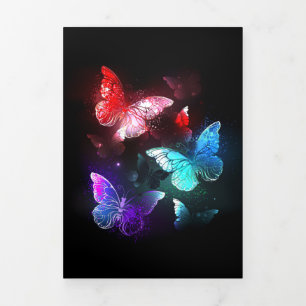 Three Glowing Butterflies on night background Tri-Fold Holiday Card