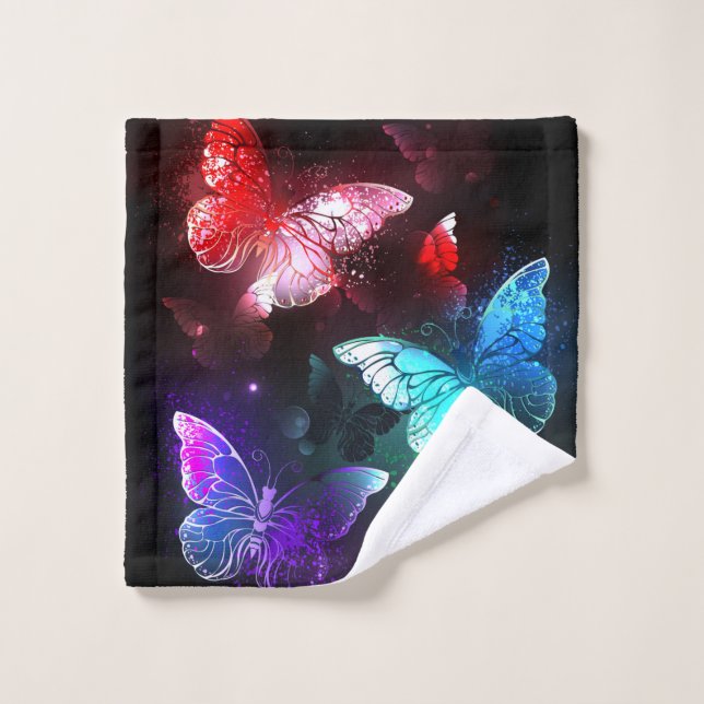 Three Glowing Butterflies on night background Wash Cloth (Wash Cloth)