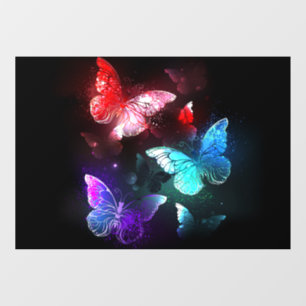 Three Glowing Butterflies on night background Window Cling