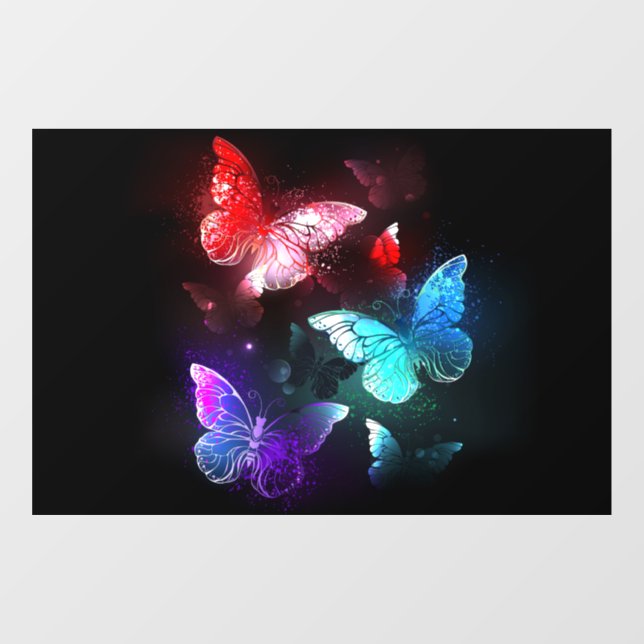 Three Glowing Butterflies on night background Window Cling (Sheet)