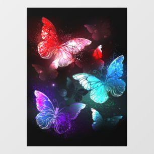 Three Glowing Butterflies on night background Window Cling
