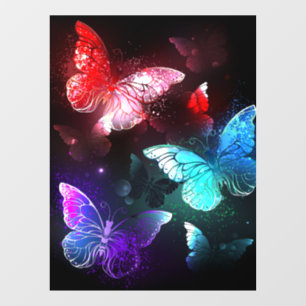 Three Glowing Butterflies on night background Window Cling