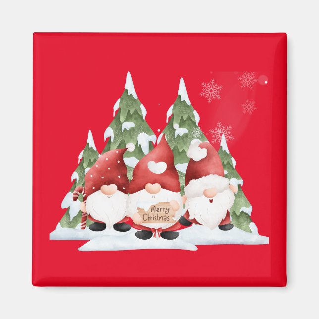 Three Gnome Christmas Magnet (Front)