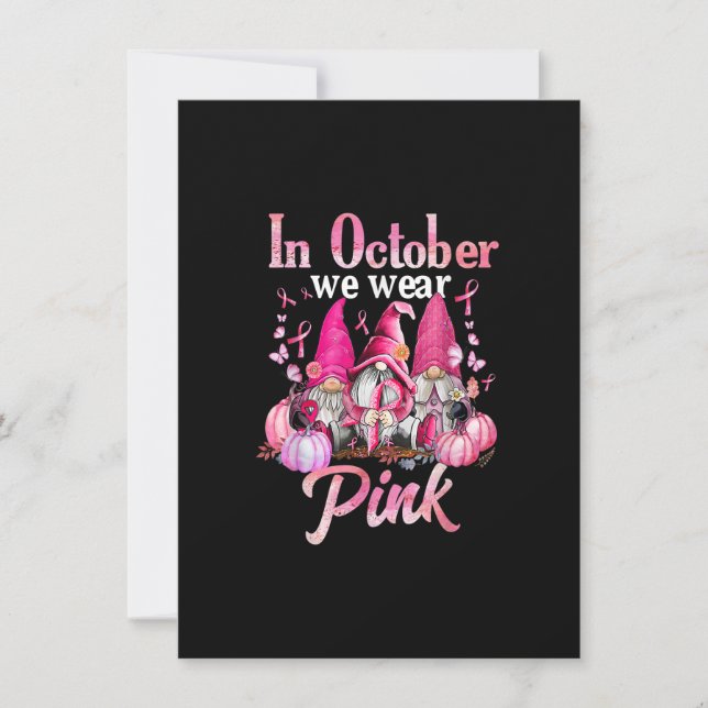 Three Gnome Pink Ribbon Breast Cancer Awareness Gn Invitation (Front)
