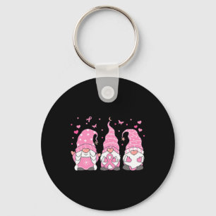 Three Gnome Pink Ribbon Warrior Breast Cancer Awar Keychain