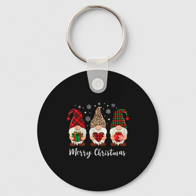 Three Gnome Shirt For Women Merry Christmas Buffal Keychain (Front)