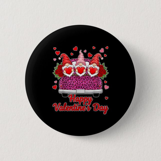 Three Gnomes And Leopard Truck Happy Valentine's D 2 Inch Round Button (Front)