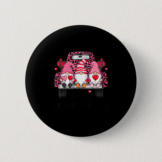 Three Gnomes And Leopard Truck Happy Valentine's D 2 Inch Round Button (Front)