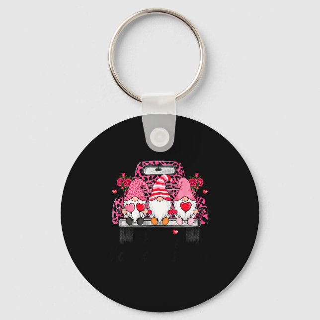 Three Gnomes And Leopard Truck Happy Valentine's D Keychain (Front)