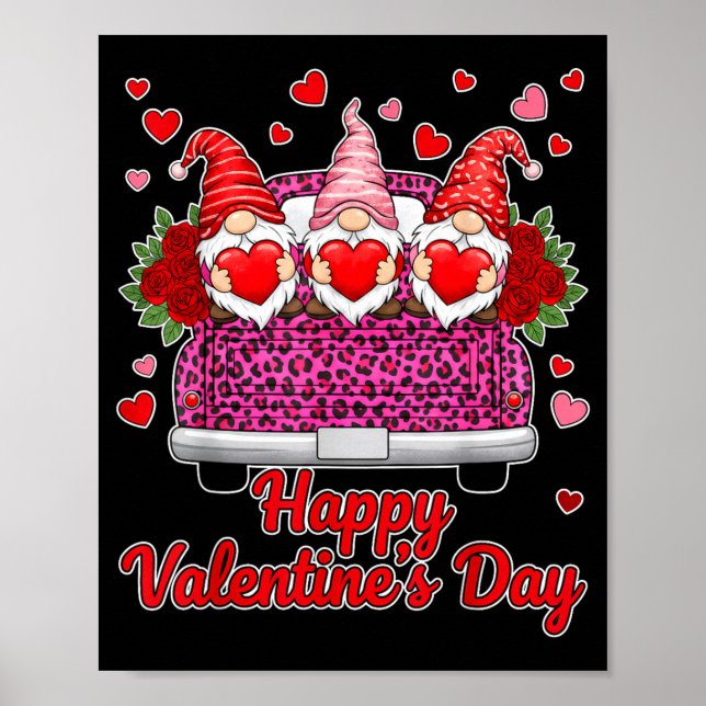 Three Gnomes And Leopard Truck Happy Valentine's D Poster (Front)