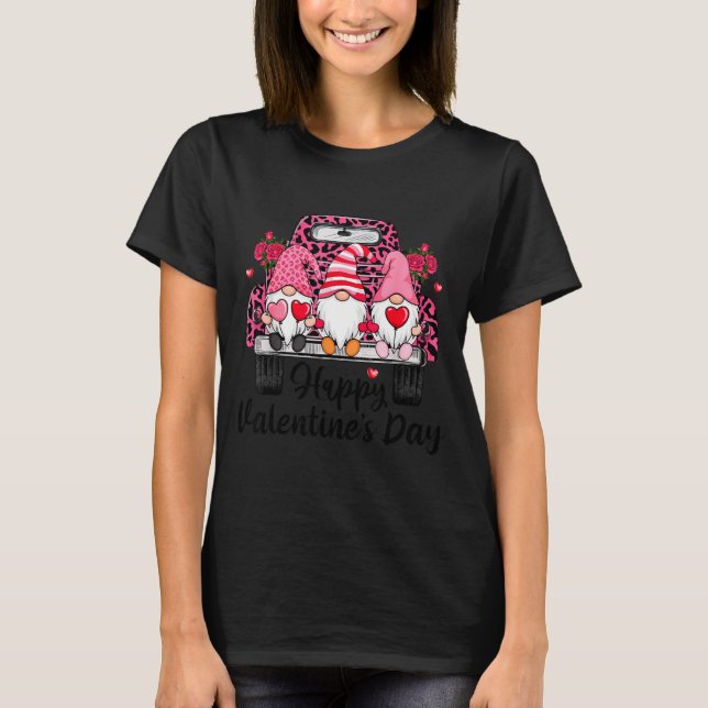 Three Gnomes And Leopard Truck Happy Valentine's D T-Shirt (Front)