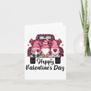 Three Gnomes And Leopard Truck Happy Valentines Da Card