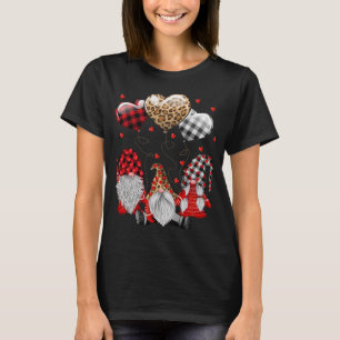 Three Gnomes Balloon Hearts Buffalo Plaid Leopard T-Shirt