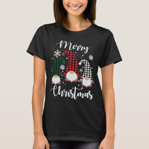 Three Gnomes Buffalo Plaid Christmas Snowflakes T-Shirt