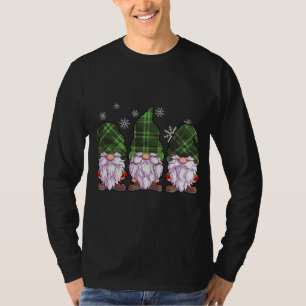 Three Gnomes Buffalo Plaid Green Christmas T-Shirt