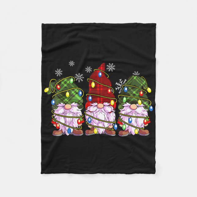 Three Gnomes Buffalo Plaid Red Christmas  Fleece Blanket (Front)