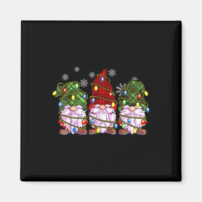 Three Gnomes Buffalo Plaid Red Christmas  Magnet (Front)