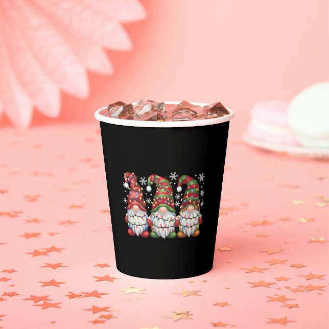 Three Gnomes Buffalo Plaid Red Christmas Paper Cups (Insitu)