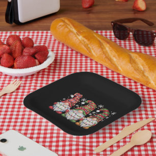 Three Gnomes Buffalo Plaid Red Christmas Paper Plate