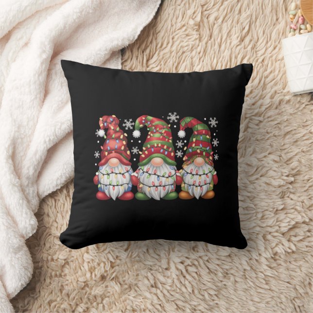Three Gnomes Buffalo Plaid Red Christmas Throw Pillow (Blanket)