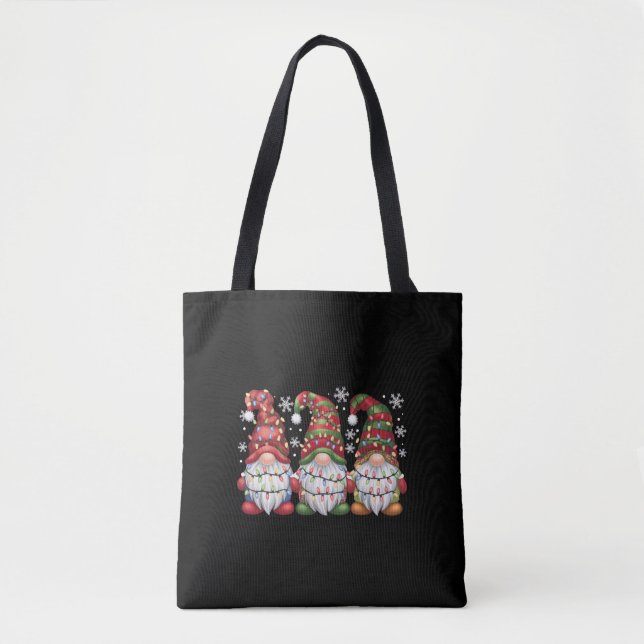 Three Gnomes Buffalo Plaid Red Christmas Tote Bag (Front)