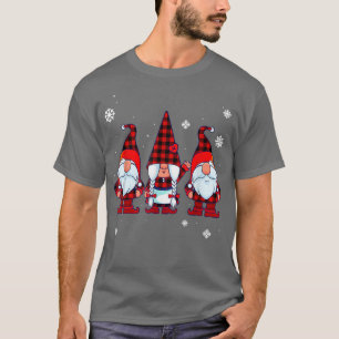 Three Gnomes Buffalo Plaid Red Merry Christmas Fam T-Shirt