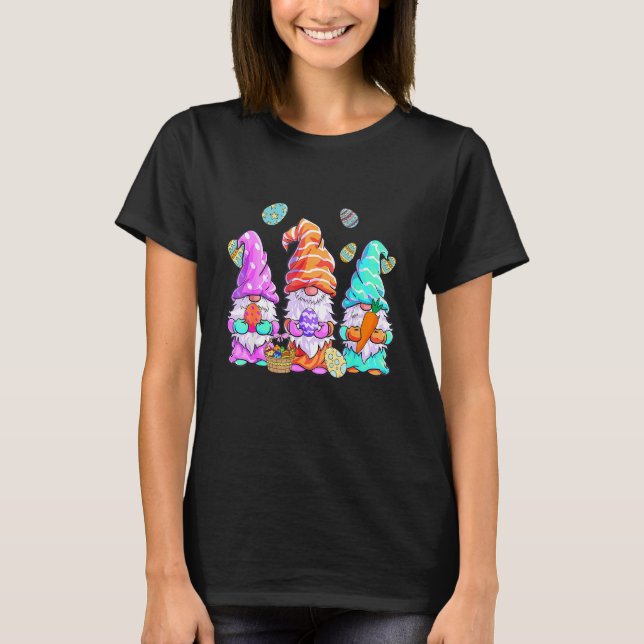 Three Gnomes Bunny Eggs Basket Cute Easter T-Shirt (Front)