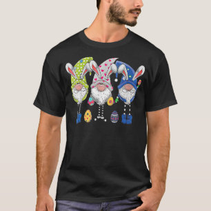 Three Gnomes Bunny Holding Easter Egg Hunting Happ T-Shirt
