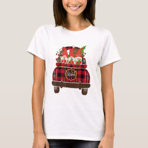 Three Gnomes Car Plaid Matching Family Merry Chris T-Shirt