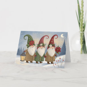 Three Gnomes Christmas Card Greeting Cute