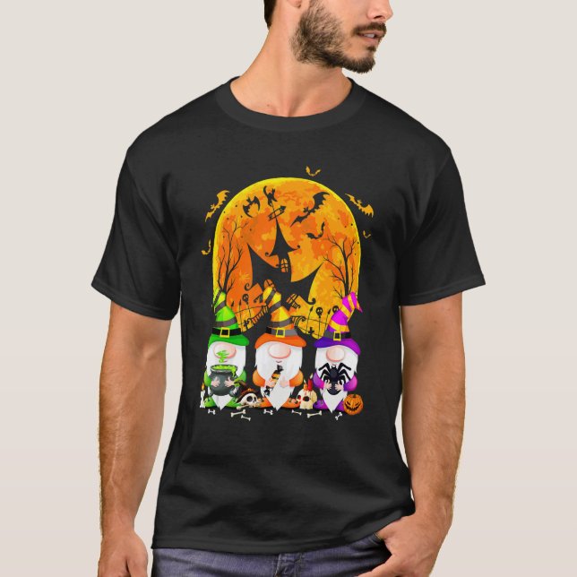 Three Gnomes Happy Halloween Fall Candy Corn Pumpk T-Shirt (Front)