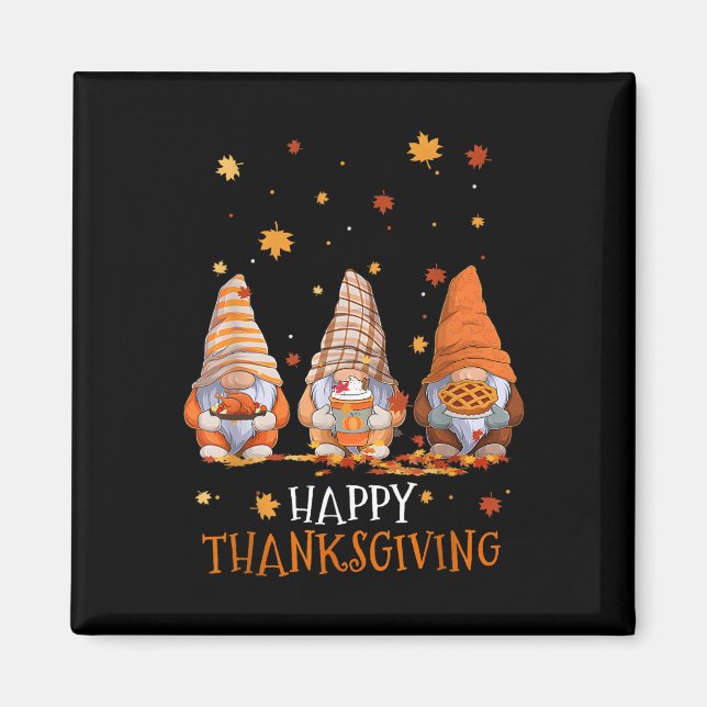 Three Gnomes Happy Thanksgiving Day Fall Autumn Gn Magnet (Front)