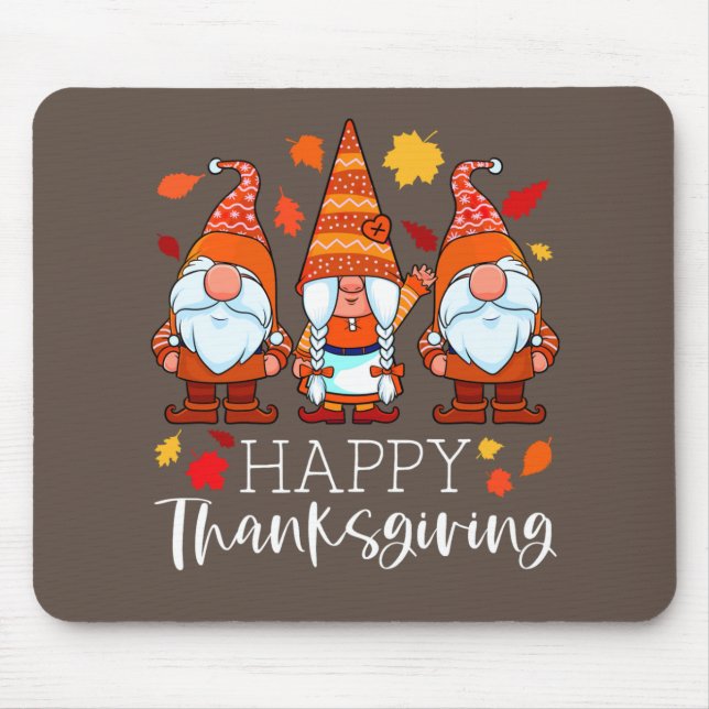 Three Gnomes Happy Thanksgiving Gnomes Fall Gnome Mouse Pad (Front)