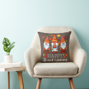 Three Gnomes Happy Thanksgiving Gnomes Fall Gnome Throw Pillow