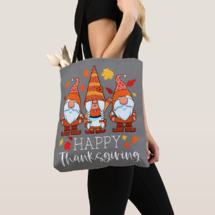Three Gnomes Happy Thanksgiving Gnomes Fall Gnome Tote Bag
