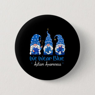 Three Gnomes Holding Blue Puzzle Autism Awareness 2 Inch Round Button