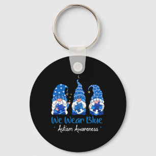 Three Gnomes Holding Blue Puzzle Autism Awareness Keychain