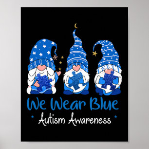 Three Gnomes Holding Blue Puzzle Autism Awareness  Poster