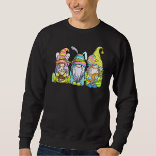 Three Gnomes Holding Easter Egg Cute Bunny Happy E Sweatshirt