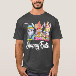 Three Gnomes Holding Easter Egg Cute Bunny Happy E T-Shirt
