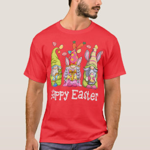 Three Gnomes Holding Easter Egg Cute Bunny Happy E T-Shirt