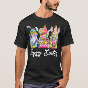 Three Gnomes Holding Easter Egg Cute Bunny Happy E T-Shirt